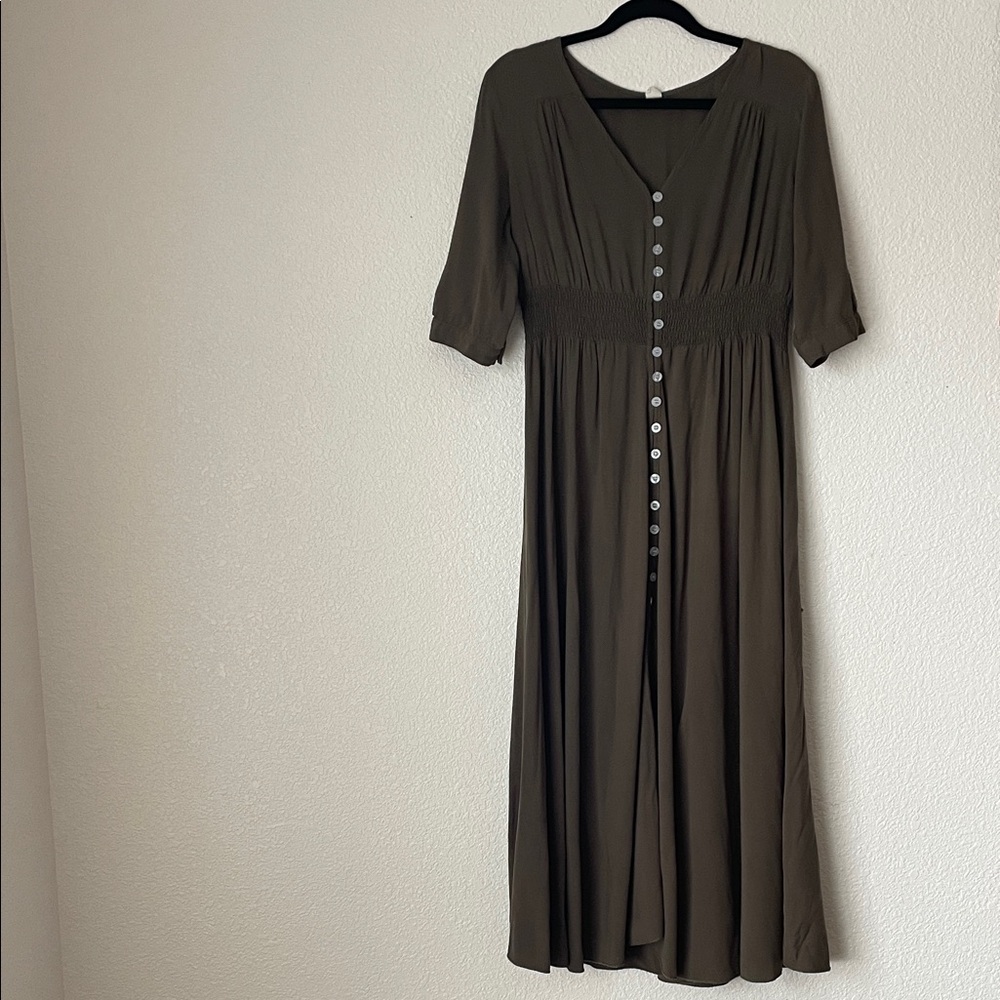 Olive Green button down dress size Large